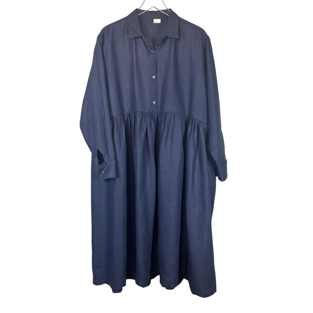 BESPOKE KATM Women's Navy Blue Lagenlook Minimalistic Plus Size Dress Layered